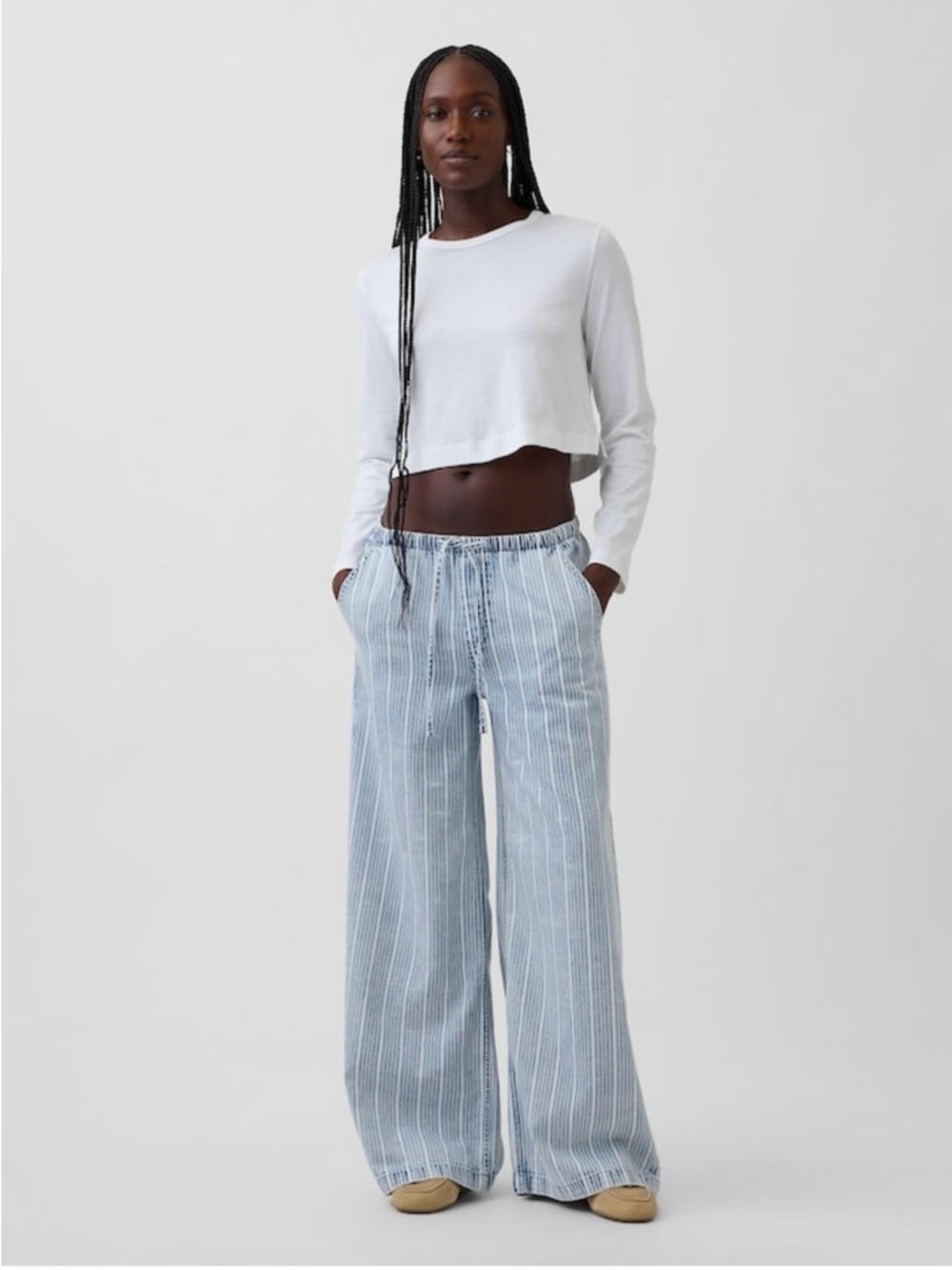 GAP Light Blue & White Striped Wide Leg Jeans